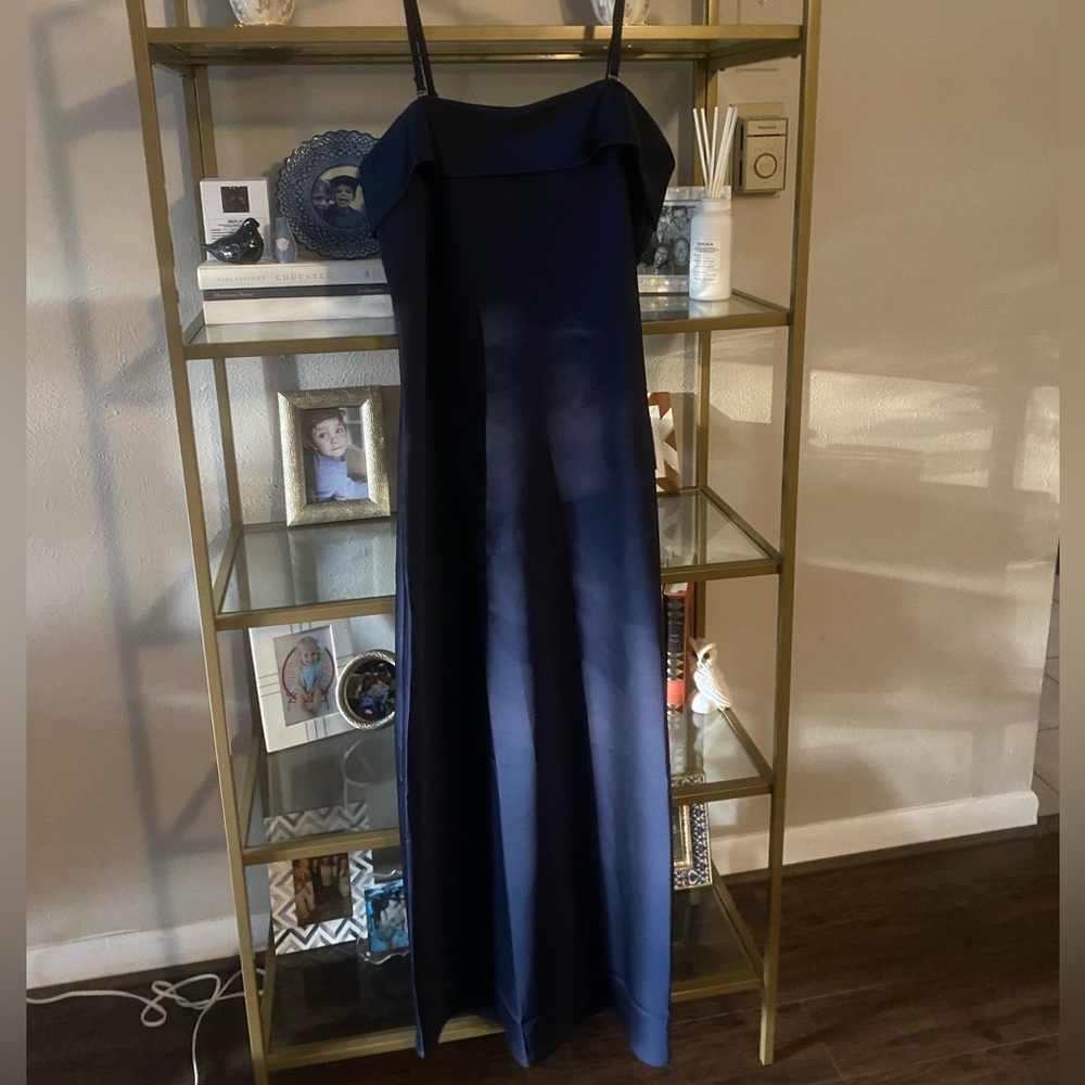 Elegant Navy Blue Satin Strapless Dress